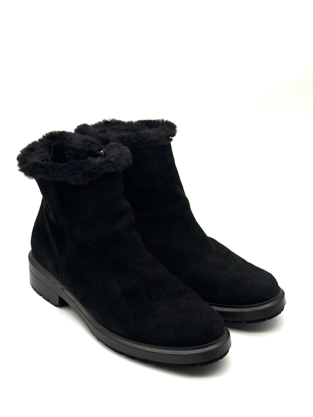 Aquatalia Black Suede Fur Trim Lug Sole Boot 10 LM2008AE